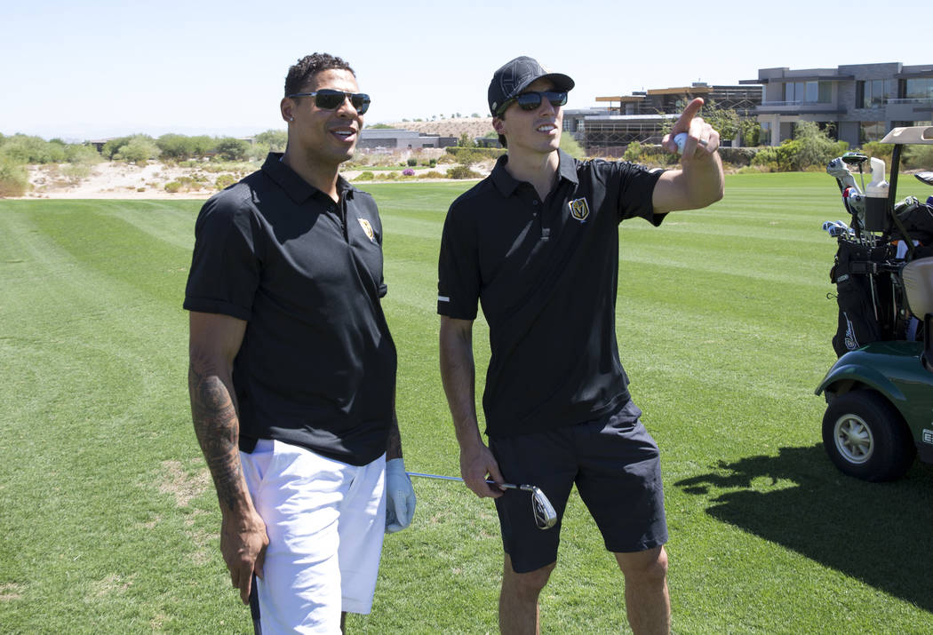 Vegas Golden Knights right wing Ryan Reaves, left, and Knights goaltender Marc-Andre Fleury (29 ...