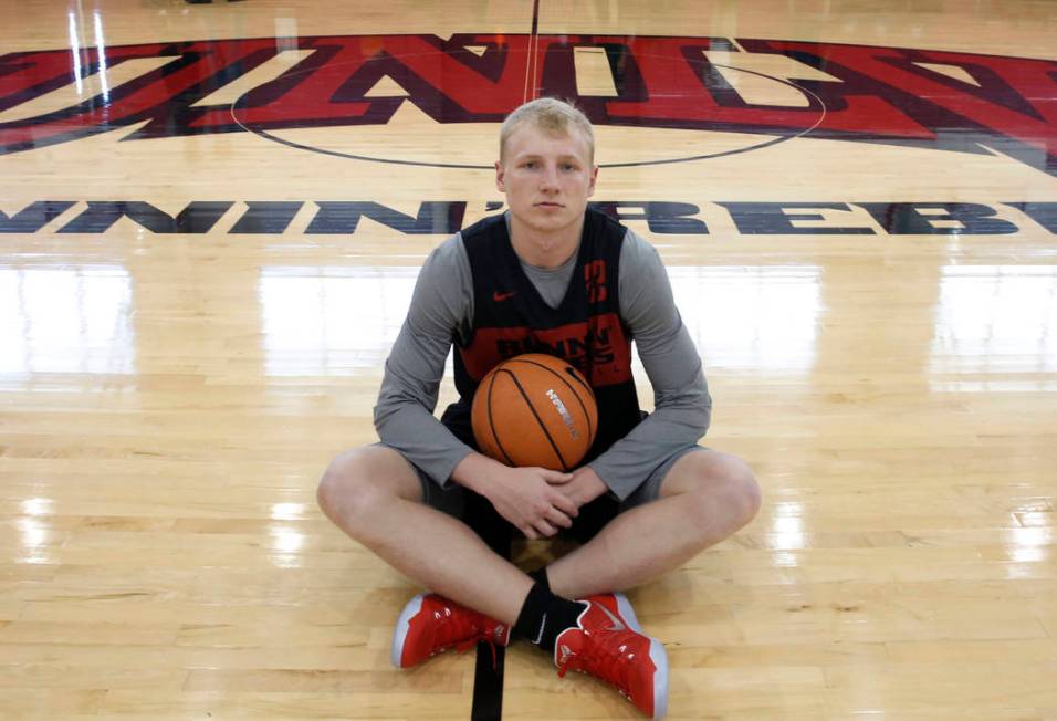 UNLV guard Trey Woodbury poses for photo before team practice on Friday, Sept. 28, 2018, in Las ...