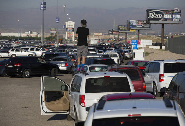 Traffic leading out onto Interstate 15 is backed up for miles at the end of the first day of El ...