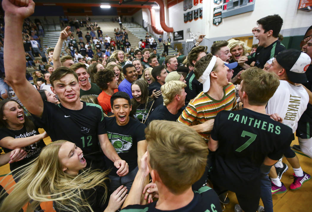 Palo Verde players and students celebrate their victory over Coronado in the Class 4A state vol ...