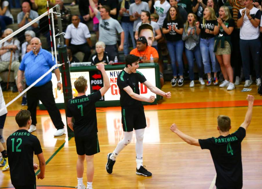 Palo Verde's Scott Solan, center, celebrates after scoring against Coronado during the Class 4A ...