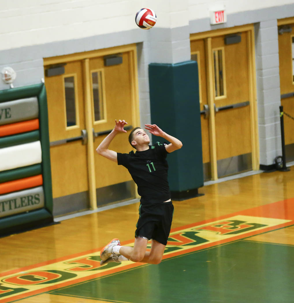 Palo Verde's Cooper Jarman (11) serves the ball against Coronado during the Class 4A state voll ...