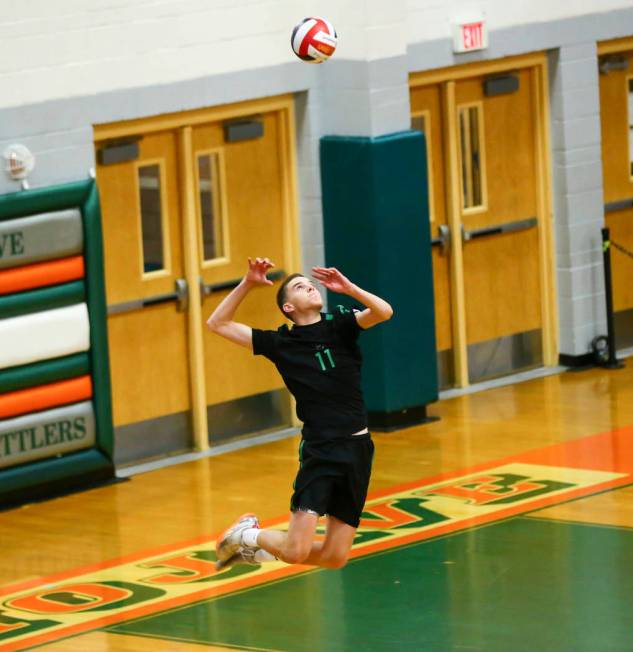 Palo Verde's Cooper Jarman (11) serves the ball against Coronado during the Class 4A state voll ...