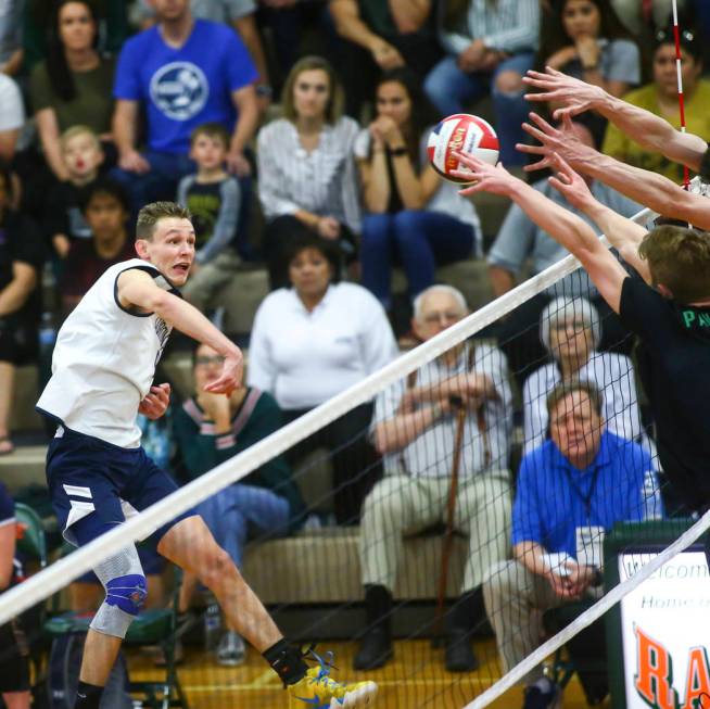 Palo Verde defenders block a shot from Coronado's Alex Winiarczyk (9) during the Class 4A state ...