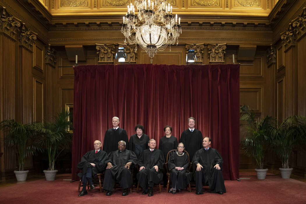 FILE - In this Nov. 30, 2018, file photo, the justices of the U.S. Supreme Court gather for a f ...