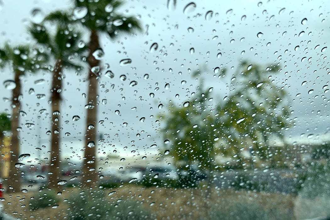 Rain is seen on a window in Las Vegas on Thursday, May 16, 2019. (Caitlin Lilly/Las Vegas Revie ...