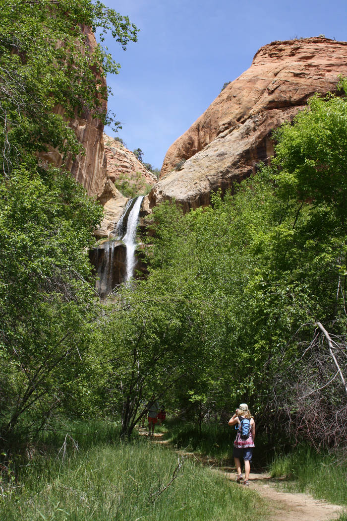 The 126-foot Lower Calf Creek Falls is located in Grand Staircase-Escalante National Monument a ...