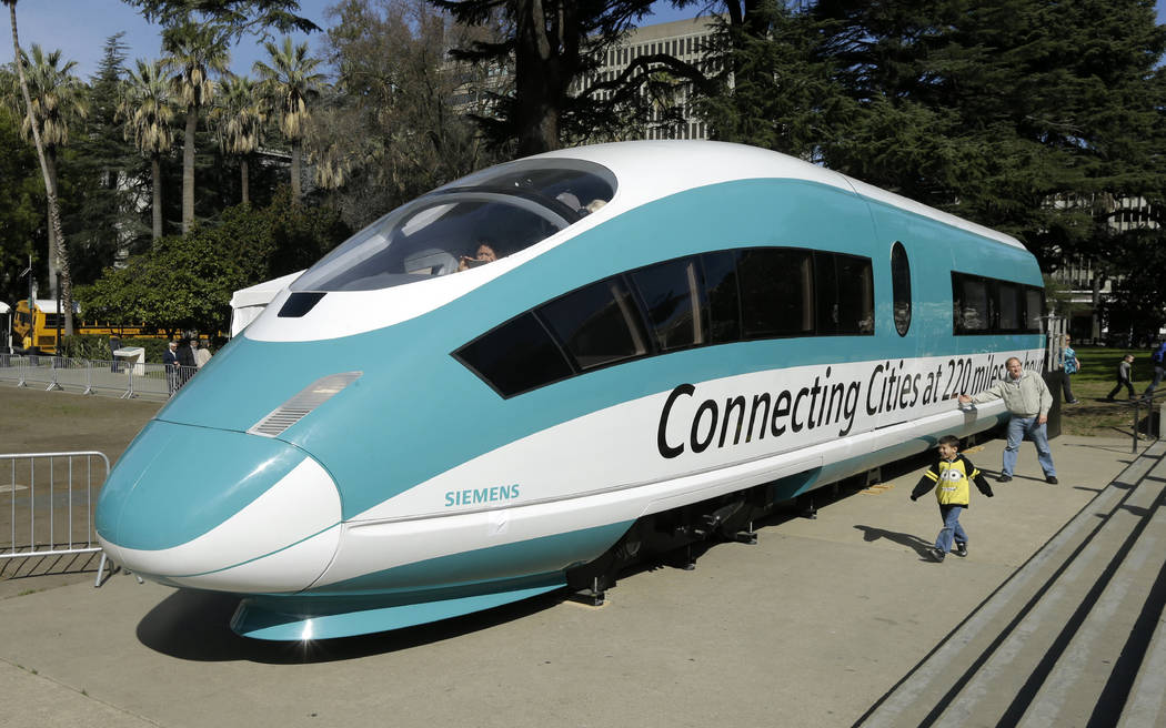 FILE - In this Feb. 26, 2015, photo, a full-scale mock-up of a high-speed train isdisplayed at ...
