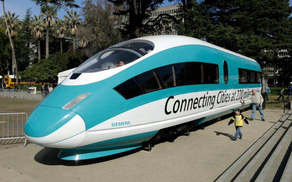 FILE - In this Feb. 26, 2015, photo, a full-scale mock-up of a high-speed train isdisplayed at ...