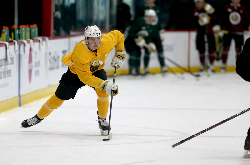 Vegas Golden Knights forward Cody Glass (9) handles the puck during practice at City National A ...