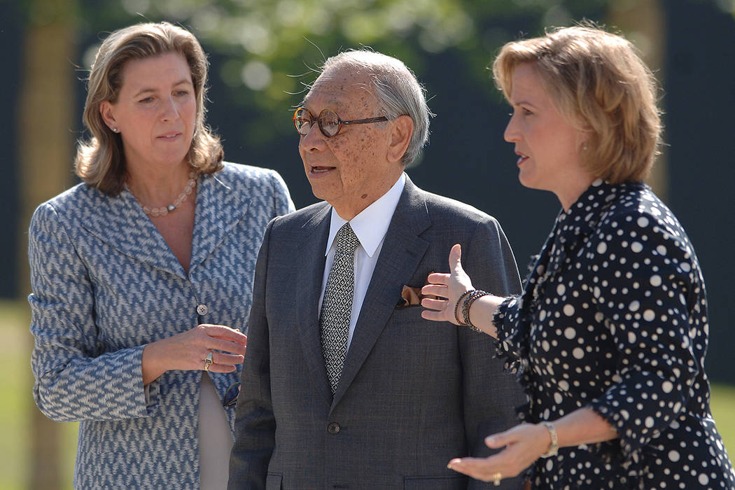 Famous architect Ming Pei, center, is flanked by U.S. ambassador to Luxembourg Ann Wagner, righ ...