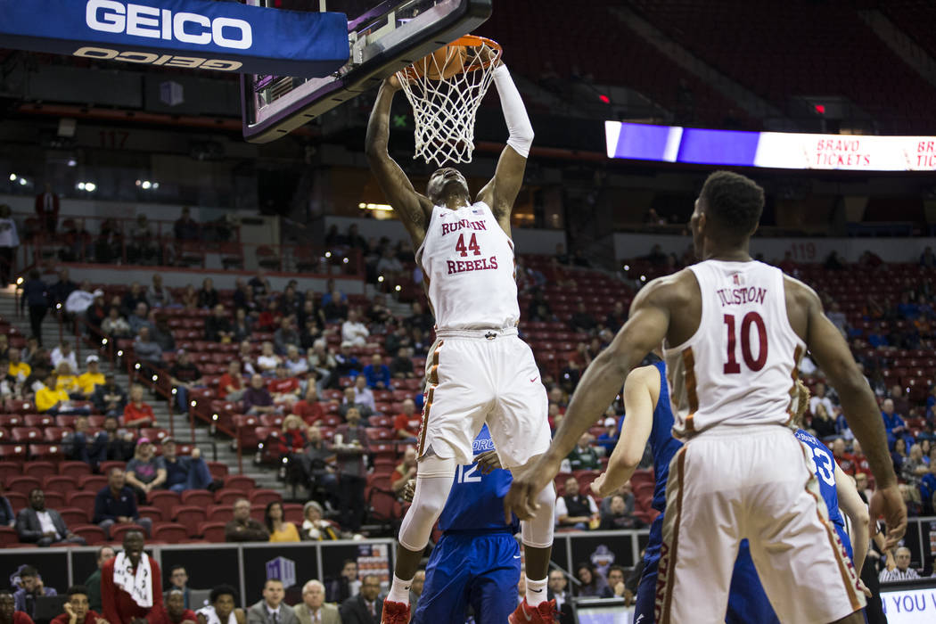 UNLV Rebels forward Brandon McCoy (44) scores a shot against Air Force Falcons in the second ha ...