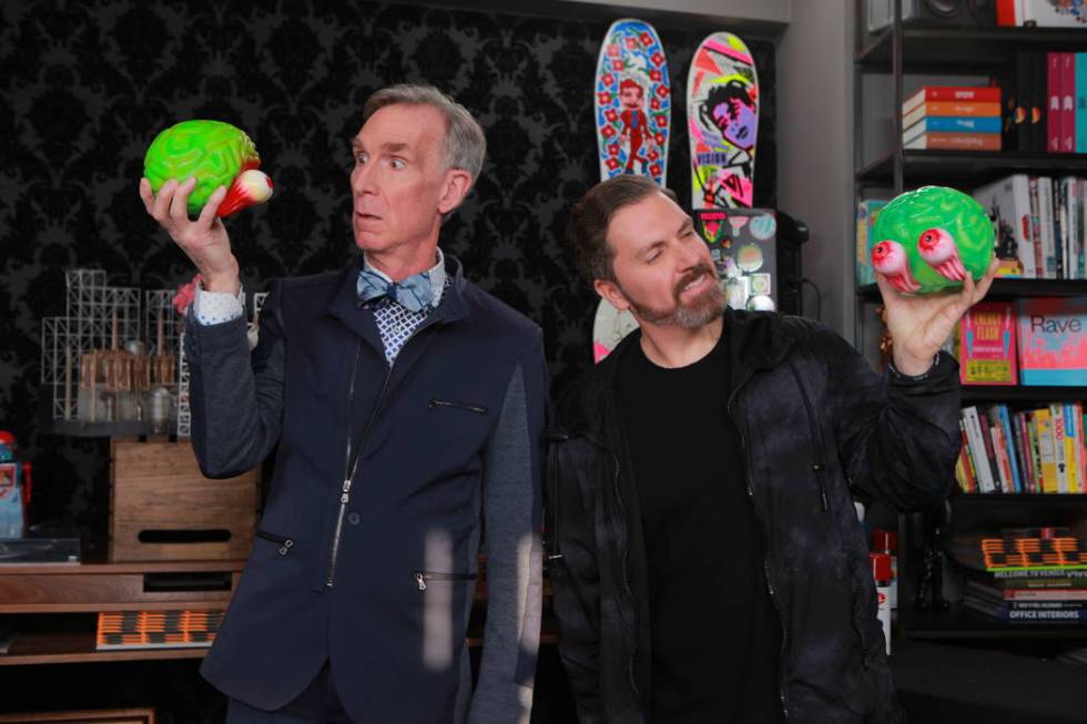 Bill Nye, "The Science Guy," is shown with Electric Daisy Carnival and Insomniac Events founder ...