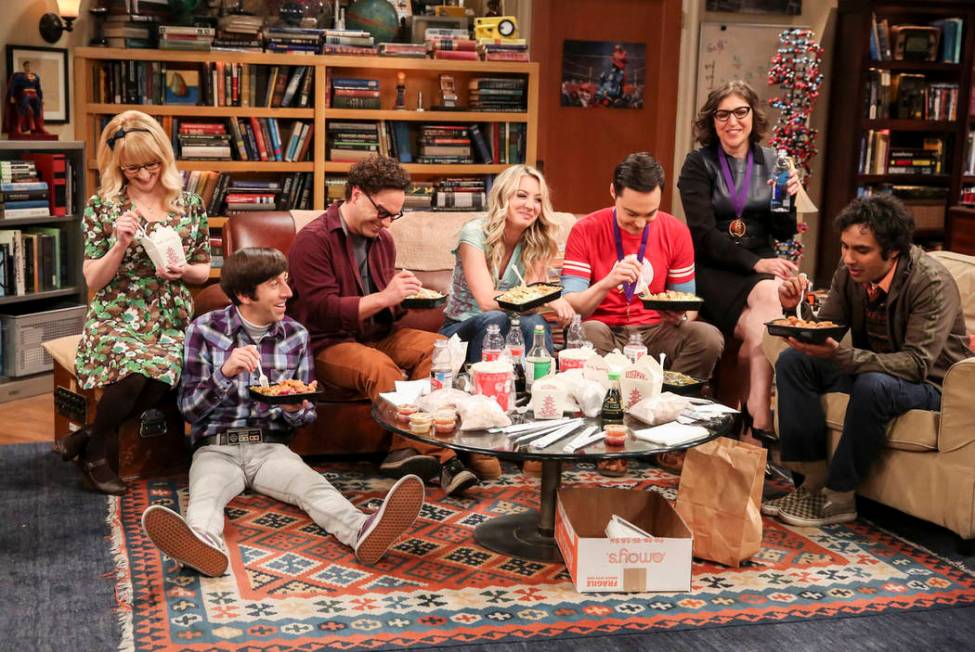 Melissa Rauch, from left, Simon Helberg, Johnny Galecki, Kaley Cuoco, Jim Parsons, Mayim Bialik ...