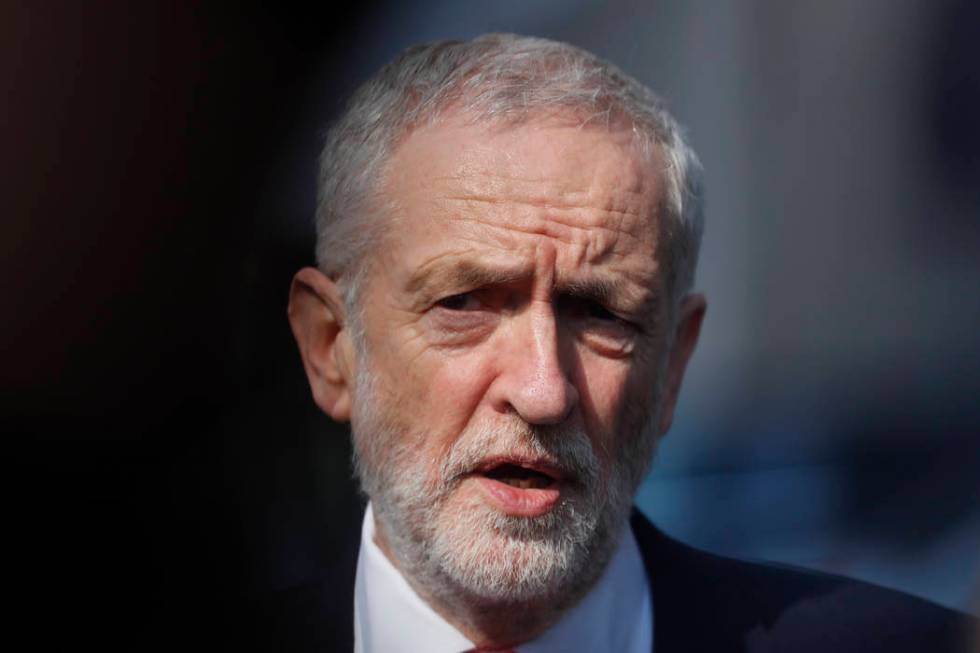 British Labour Party leader Jeremy Corbyn speaks March 21, 2019, outside EU headquarters in Bru ...