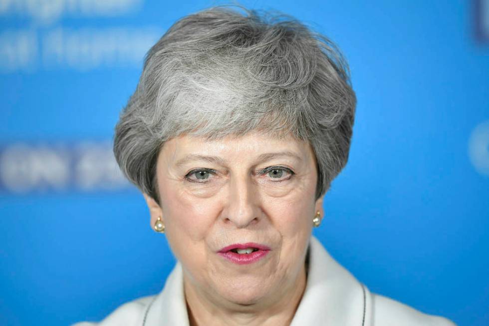 Britain's Prime Minster Theresa May speaks at a EU election campaign event in Bristol, England, ...