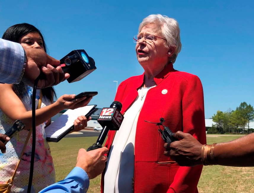 Alabama Gov. Kay Ivey discusses a bill that would virtually outlaw abortion in the state while ...