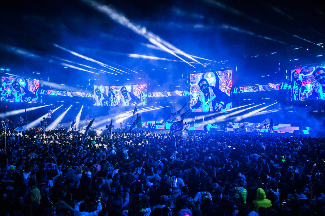 The Circuit Grounds stage is packed to see Steve Aoki on day three of Electric Daisy Carnival a ...