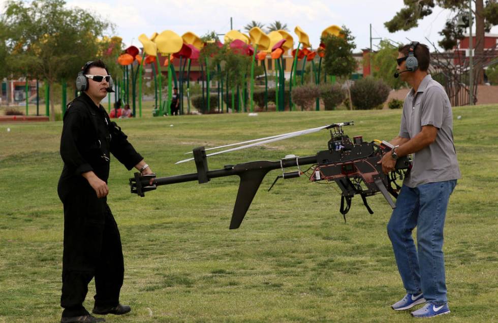 Jason Daub, left, a pilot in command, and Kevin Lucky Fallico, director of operation at Arisigh ...