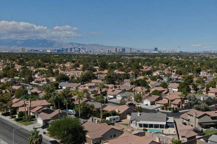 The Las Vegas Strip is seen from a Henderson neighborhood on Friday, October 5, 2018. (Michael ...