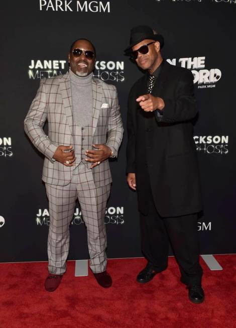 Johnny Gill (L) and Jimmy Jam attend the Janet Jackson residency debut "Metamorphosis" afterpar ...