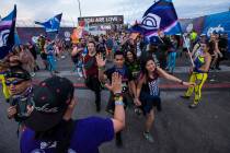 Attendees arrive for the second day of the Electric Daisy Carnival at the Las Vegas Motor Speed ...