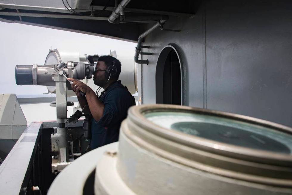 In this Sunday, May 19, 2019, photo released by the U.S. Navy, Boatswain's Mate Seaman Tabari H ...