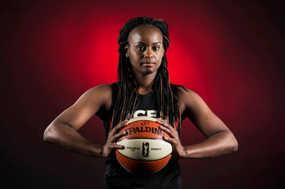 Aces guard Sugar Rodgers during media day on Monday, May 13, 2019, at Mandalay Bay Events Cente ...