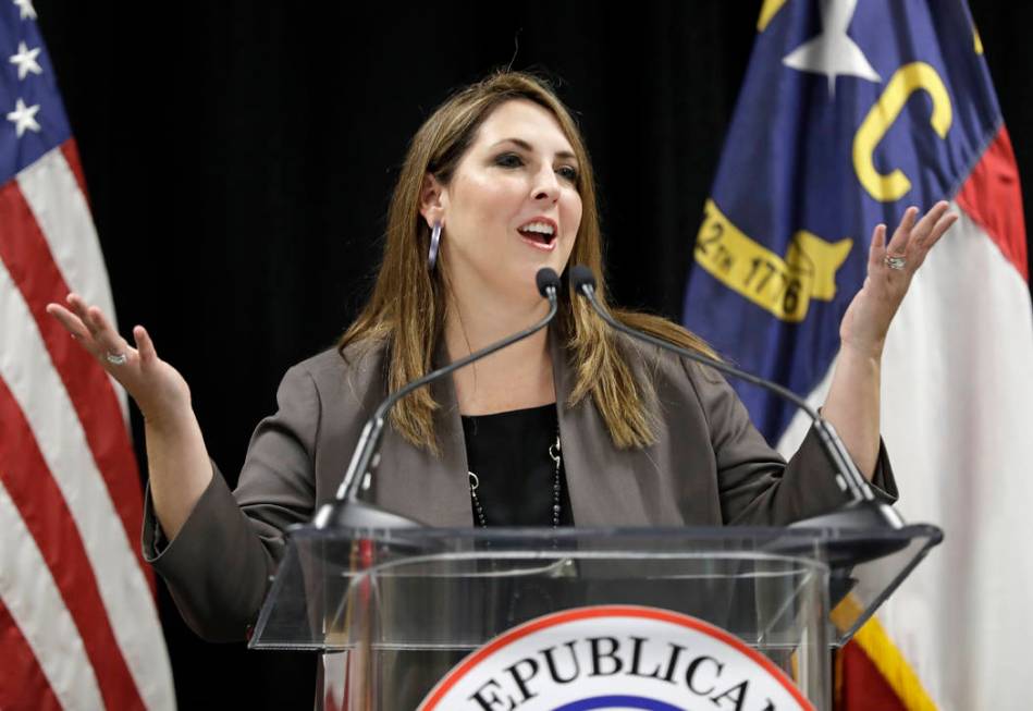 RNC Chairwoman Ronna McDaniel speaks during a news conference for the 2020 Republican National ...