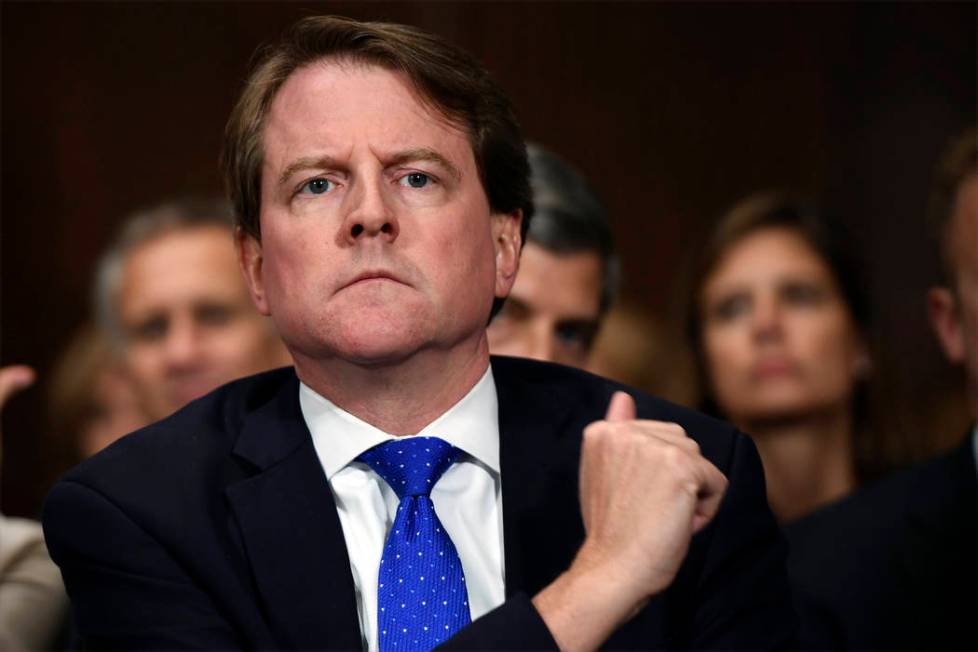 White House counsel Don McGahn listens as Supreme court nominee Brett Kavanaugh testifies befor ...