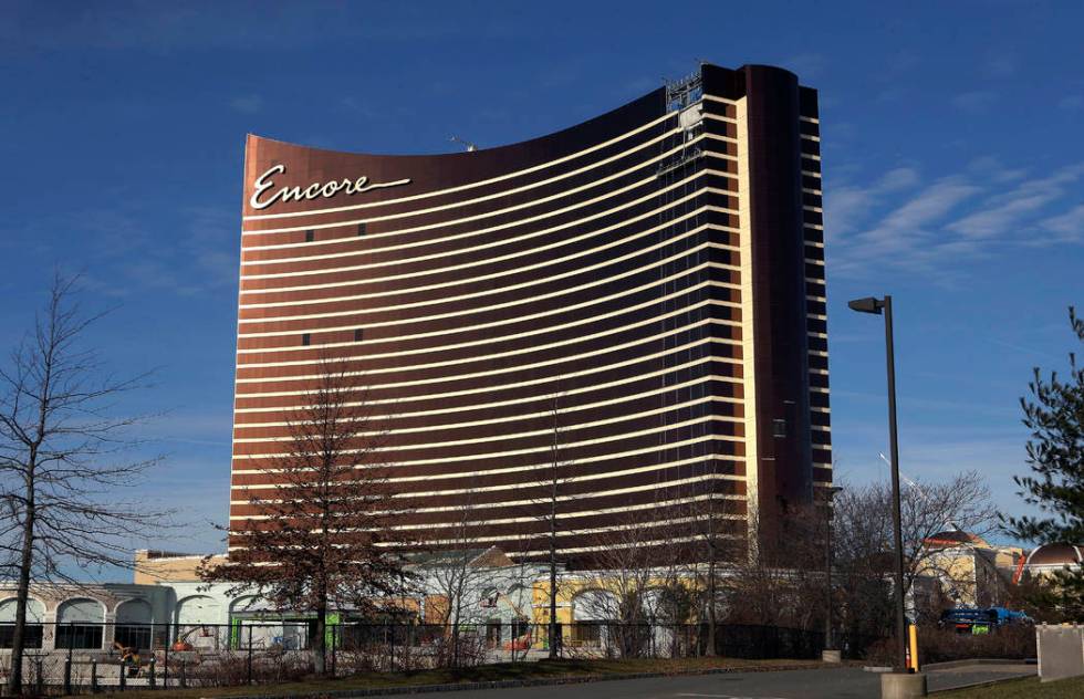 Construction continues on the Encore Boston Harbor luxury resort and casino in Everett, Mass., ...