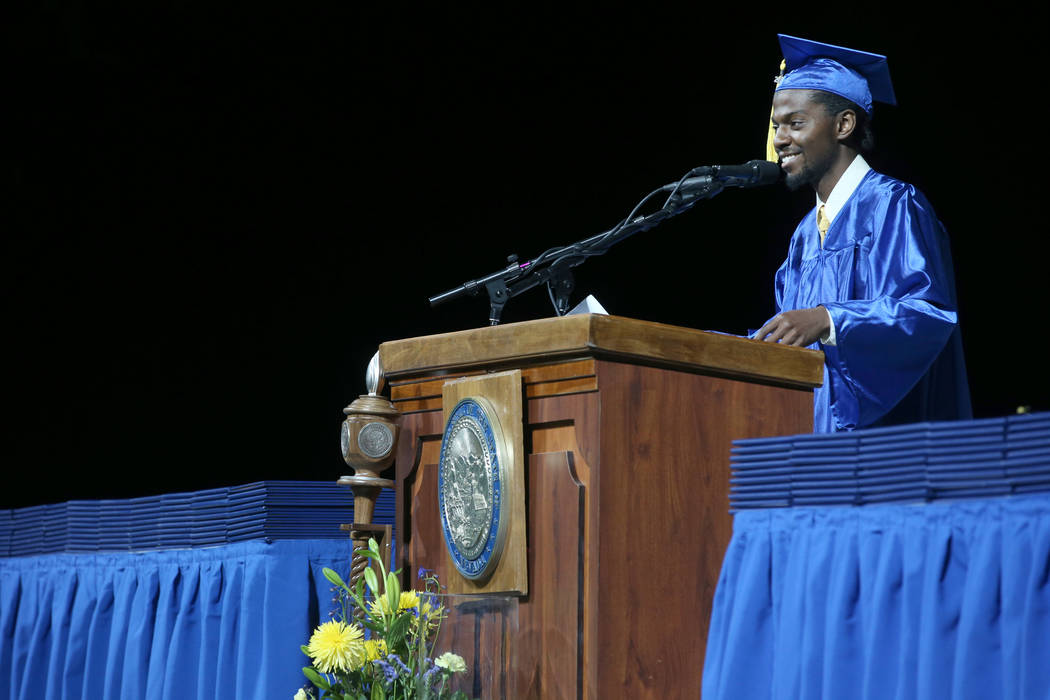 Thomas Calvin speaks during College of Southern Nevada commencement ceremony at Thomas & Ma ...
