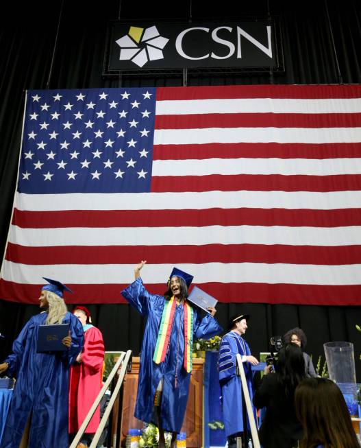 Meron Shawul waves to her family after walking across the stage during College of Southern Neva ...