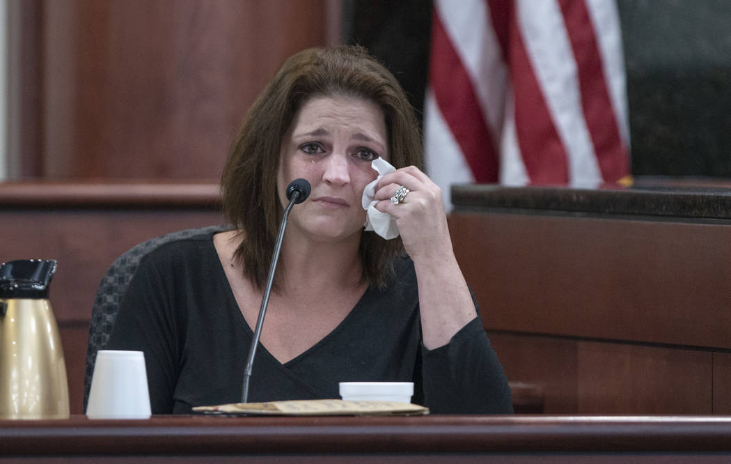 Amber Jones cries from the witness stand while being questioned by 11th Circuit deputy Solicito ...