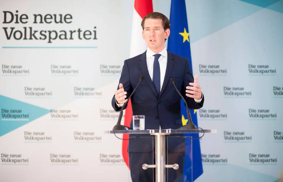 Austrian Chancellor Sebastian Kurz, of the Austrian People's Party, OEVP, addresses the media d ...