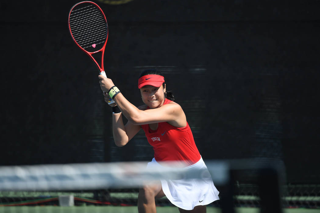 UNLV senior Aiwen Zhu competes in the 2019 Mountain West Women's Tennis Championship takes plac ...