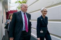 Former CIA Director John Brennan, left, and Wendy Sherman, right, a former State Department off ...