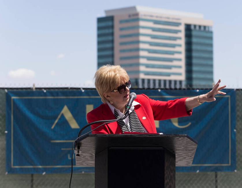 Mayor Carolyn Goodman speaks during a ground breaking ceremony for the first residential develo ...