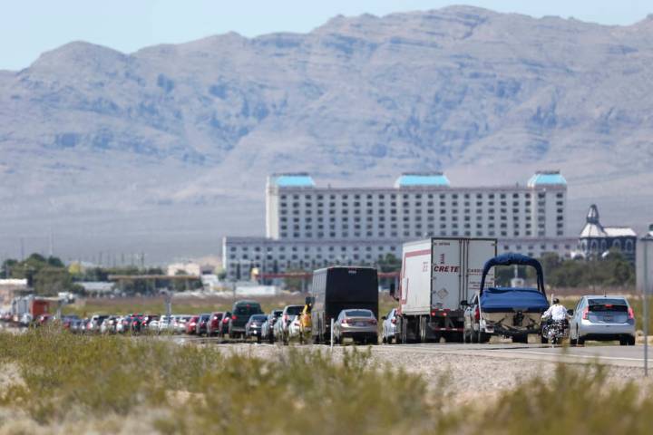 Heavy traffic moves along South Las Vegas Boulevard approaching the Gold Strike Hotel & Gamblin ...
