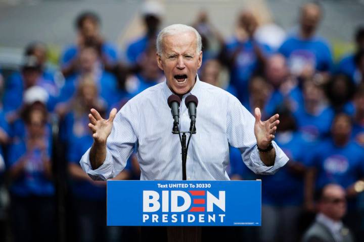 Democratic presidential candidate, former Vice President Joe Biden speaks May 18,2019, during a ...