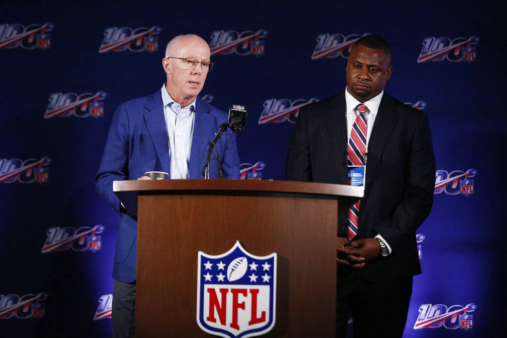 Atlanta Falcons President and CEO, Rich McKay, left, and Troy Vincent, Executive Vice President ...