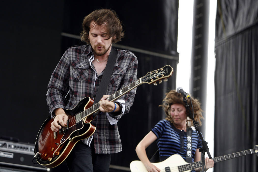 Lead singer Brian Aubert, left, bassist Nikki Monninger and Silversun Pickups perform during th ...