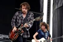 Lead singer Brian Aubert, left, bassist Nikki Monninger and Silversun Pickups perform during th ...