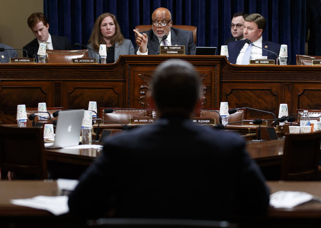 House Homeland Security Committee chairman Bennie Thompson, D- Miss., joined by ranking member ...