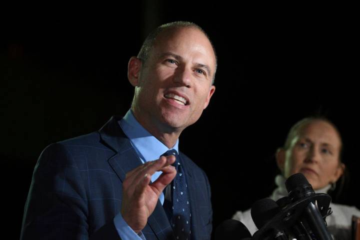 Michael Avenatti speaks to the media outside the Los Angeles Police Department Pacific Division ...