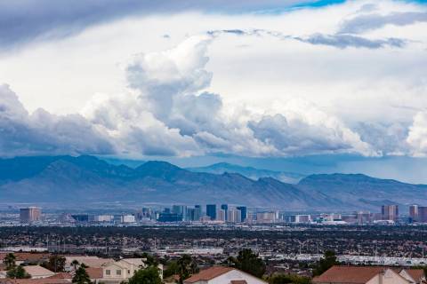 A view from Henderson of the Strip with cloud cover, Wednesday, May 22, 2019. There are chances ...