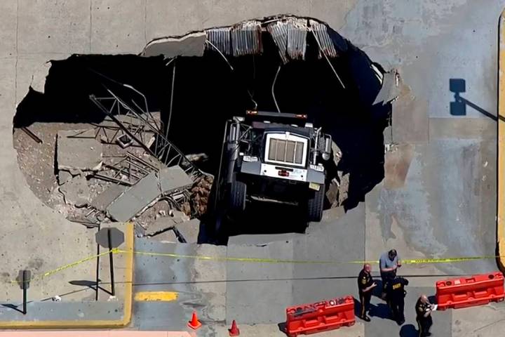 In this image made from video provided by WABC-TV, a section of a parking garage is cordoned of ...