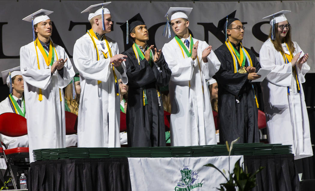 Graduating Green Valley High School valedictorians, from left, Jack Burgess, Tuff Donovan, Xavi ...