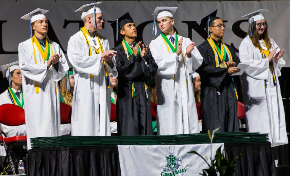 Graduating Green Valley High School valedictorians, from left, Jack Burgess, Tuff Donovan, Xavi ...