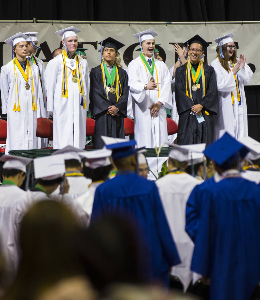 Graduating Green Valley High School valedictorians, from left, Jack Burgess, Tuff Donovan, Xavi ...